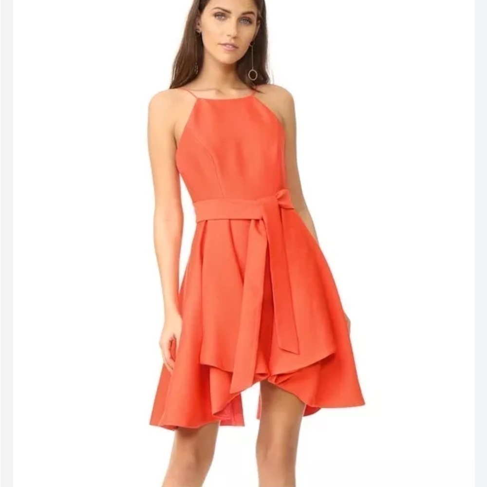 C/MEO COLLECTIVE Paneled Layered Asymmetric Dress Salmon Coral Dress Mini